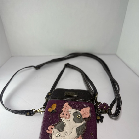 Chala Purple and Brown Crossbody Bag with Pig Design - Picture 9 of 9